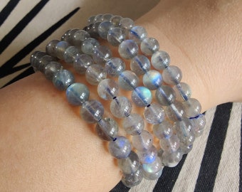 Flashy Labradorite Bracelet: 7mm Natural Crystal Bead Stretch Bracelet