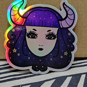 Taurus Astrology Vinyl Sticker, Holographic Zodiac sticker, Cute Kawaii Waterproof Sticker, Anime Laptop decal, Water Bottle Sticker