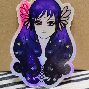 Virgo Astrology Sticker: Kawaii Anime Girl, Holographic Zodiac Decal
