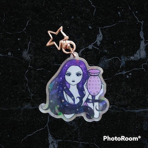 Aquarius Zodiac Holographic Acrylic Keychain, Astrology Keychain, Zodiac gift, Kawaii Anime Keychain, Cute Keychain Accessory, Unique Gift