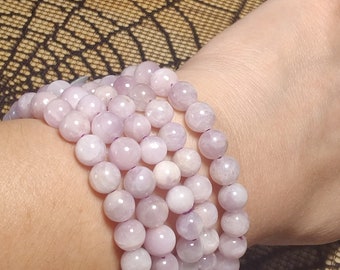 Kunzite Bead Stretch Bracelet: Soft Pink Gemstone, Women's Jewelry