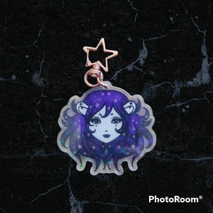 Leo Zodiac Holographic Acrylic Keychain, Astrology Keychain, Zodiac gift, Kawaii Anime Keychain, Cute Keychain Accessory, Unique Gift