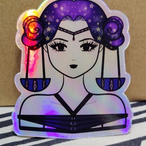 Libra Astrology Vinyl Sticker, Holographic Zodiac sticker, Cute Kawaii Waterproof Sticker, Anime Laptop decal, Water Bottle Sticker