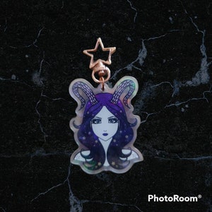 Capricorn Zodiac Holographic Acrylic Keychain, Astrology Keychain, Zodiac gift, Kawaii Anime Keychain, Cute Keychain Accessory, Unique Gift