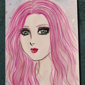 Anime Girl Watercolor Painting: Original Manga Art, Unframed 7x10