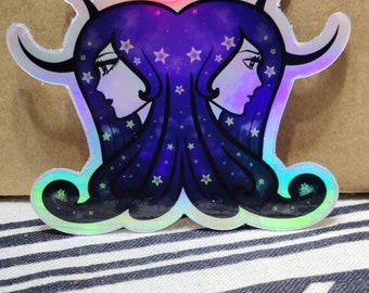 Gemini Zodiac Vinyl Sticker: Holographic Kawaii Anime Decal