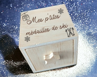 boite à bijoux, boite personnalisé ,boite à bijoux enfant ,cadeau enfant ,bijoux ,rangement bijoux ,ski,méailles ,médailles ski