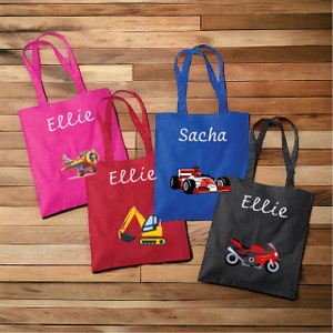Tote bag personnalisé, tote bag enfant, sac école , sac enfant , tote bag coton , sac bandoulière, sac pratique, collection véhicule