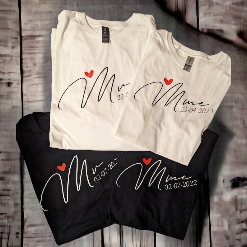 couple t-shirt, couple gift idea, bachelorette party gifts, wedding gift, personalized t-shirt, couple gift, duo tshirt, Diagonal date image 1