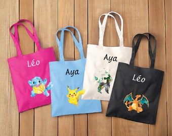 totebag, personalized tote bag, child gift, book bag, child tote bag, personalized child bag, Pokemon