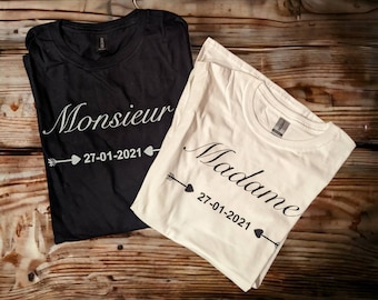 t-shirt couple , idée cadeau couple , cadeaux EVJF , cadeau mariage , t-shirt personnalisé, cadeau couple mariage, Collection flèche