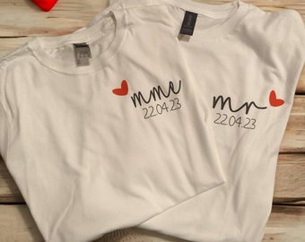 t-shirt couple , idée cadeau couple , cadeaux EVJF , cadeau mariage , t-shirt personnalisé, cadeau couple, tshirt duo,MR MME coeur