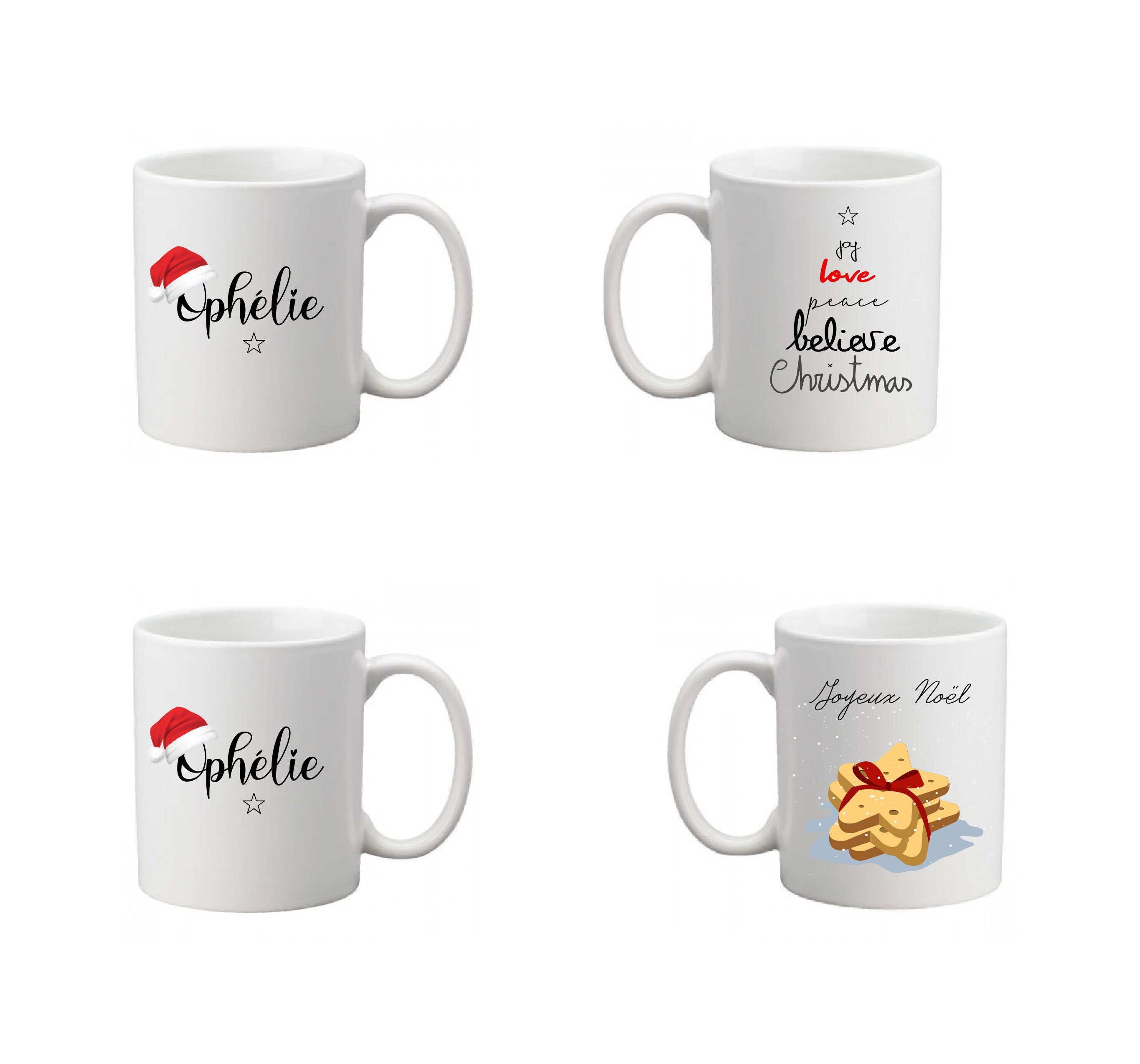 Mug Personnalisé , Mug de Noel Cadeau Noël Tasse Personnalisé, Collection Sapin Écriture /Biscuits