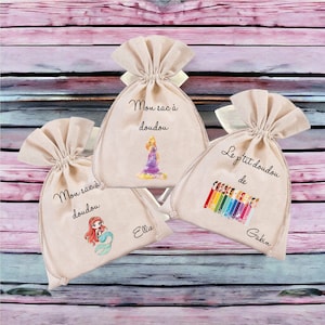 Mon doudou,Sac à doudou personnalisé , cadeau enfants , idée cadeau rentrée scolaire, cadeau école, cadeau utile, collection princesses