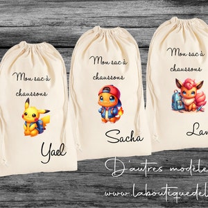 Sac à chaussons personnalisé ,cadeau enfants ,idée cadeau rentrée scolaire, cadeau école, cadeau utile, collection Pokemon et Pokémon school