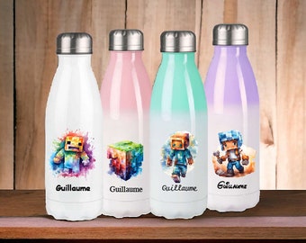 personalized child's water bottle, personalized bottle, child's water bottle, personalized water bottle, world cubes water bottle