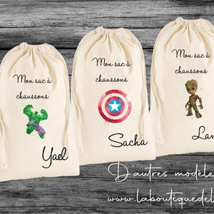 Sac à chaussons personnalisé , cadeau enfants , idée cadeau rentrée scolaire, cadeau école, cadeau utile, collection super heros