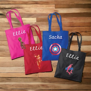 tote bag super heros ,tote bag personnalisé, cadeau enfant, sac à livres , sac enfant personnalisé, super heros