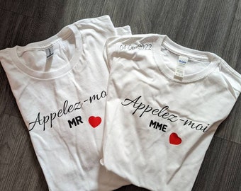 t-shirt couple, idée cadeau couple, cadeaux EVJF, cadeau mariage, t-shirt personnalisé, cadeau couple, tshirt duo, Appelez moi