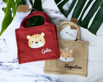 mini sac cabas , sac cabas enfant , sac enfant personnalisé , cadeau enfant personnalisé, sac à mains enfant , mini cabas animaux