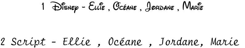 May include: A handwritten list of names, including "Ellie", "Oc&eacute;ane", "Jordane", and "Marie". The list is labelled "Disney" and "Script".