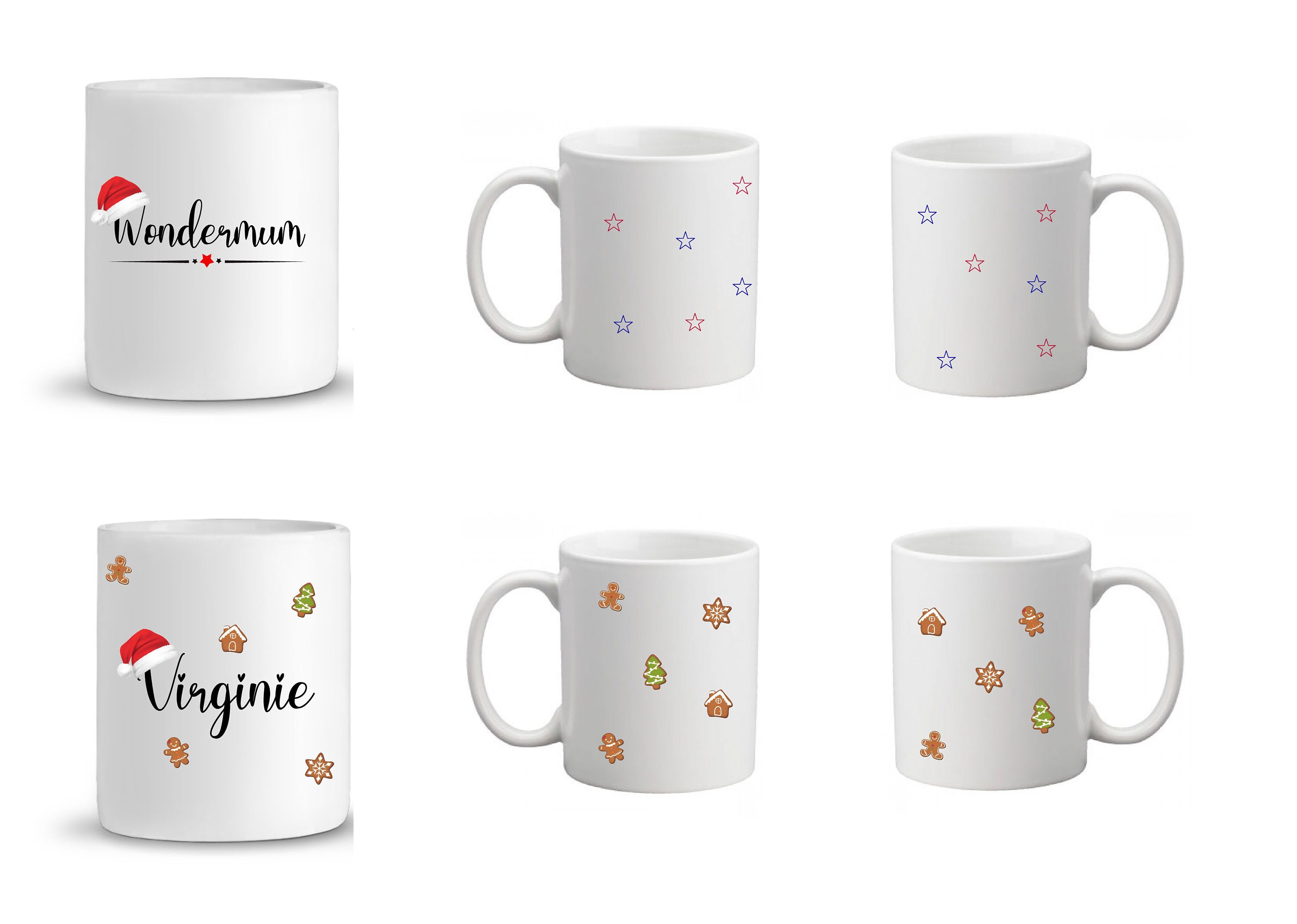 Mug Personnalisé , Mug de Noel Cadeau Noël Tasse Personnalisé, Collection Pain Épice/Etoiles