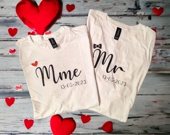 Duo t-shirt, couple t-shirt, personalized t-shirt, personalized couple gift, matching t-shirt, married gift, MME/MR heart - knot