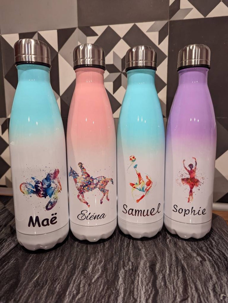 Personalized insulated bottle, personalized water bottle, personalized bottle, personalized children's water bottle, Sport and music image 4