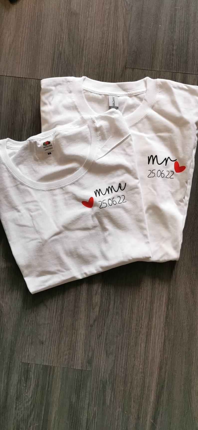 t-shirt couple , idée cadeau couple , cadeaux EVJF , cadeau mariage , t-shirt personnalisé, cadeau couple, tshirt duo,MR MME coeur image 2