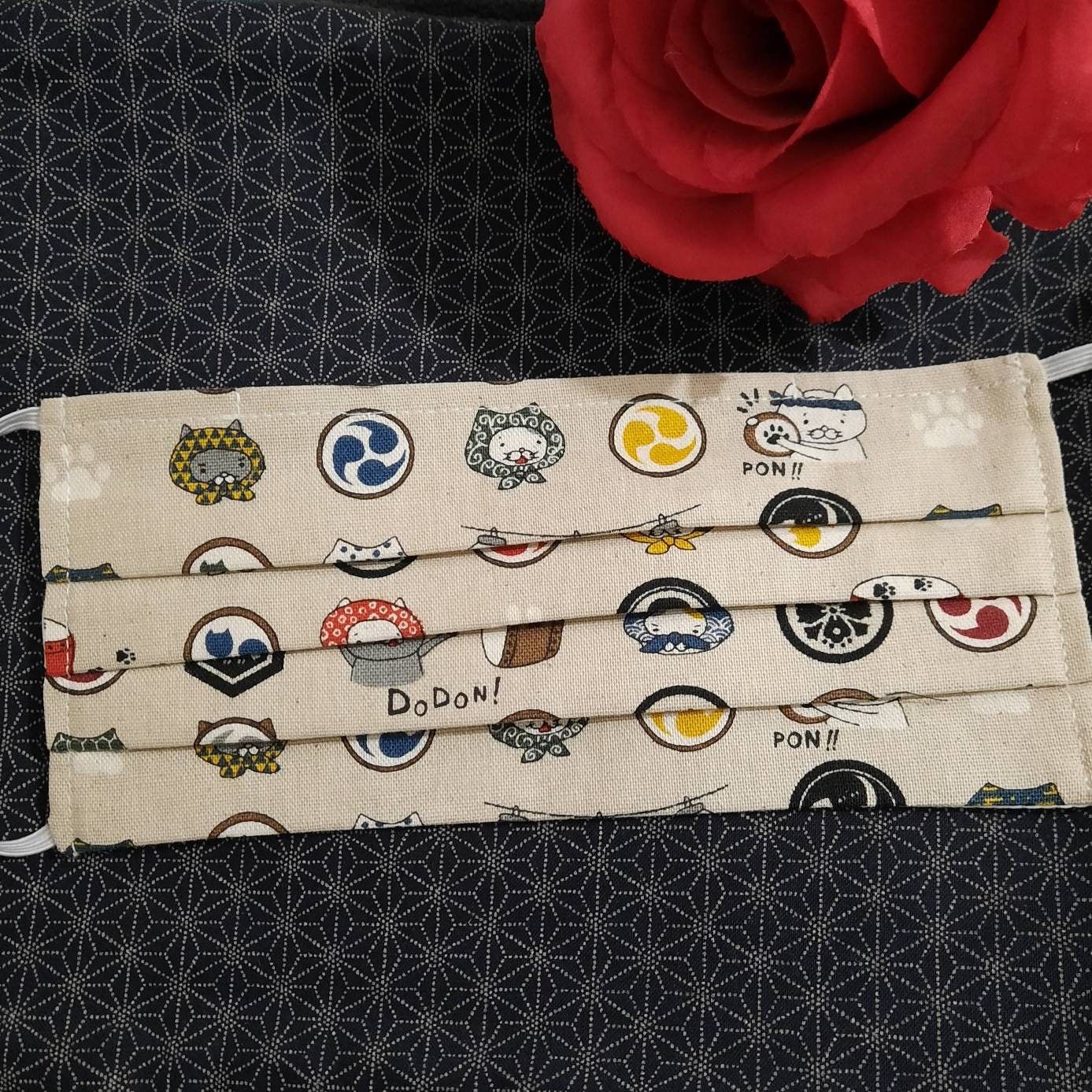 Face Mask Japanese Fabric Pattern Kamon Cat Neko. Etsy