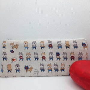 Japanese fabric kit Shiba pattern, storage supplies college high school, storage pens, desk, makeup. Made in France