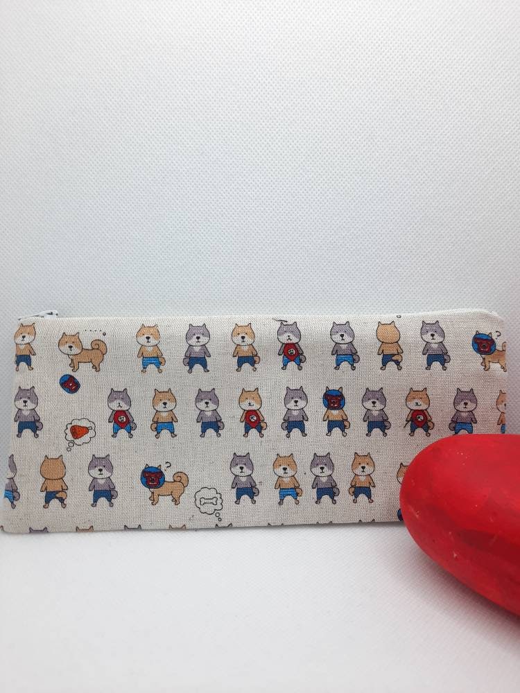 Trousse en Tissu Japonais Motif Shiba, Rangement Fournitures École College Lycée, Stylos, Bureau, Ma