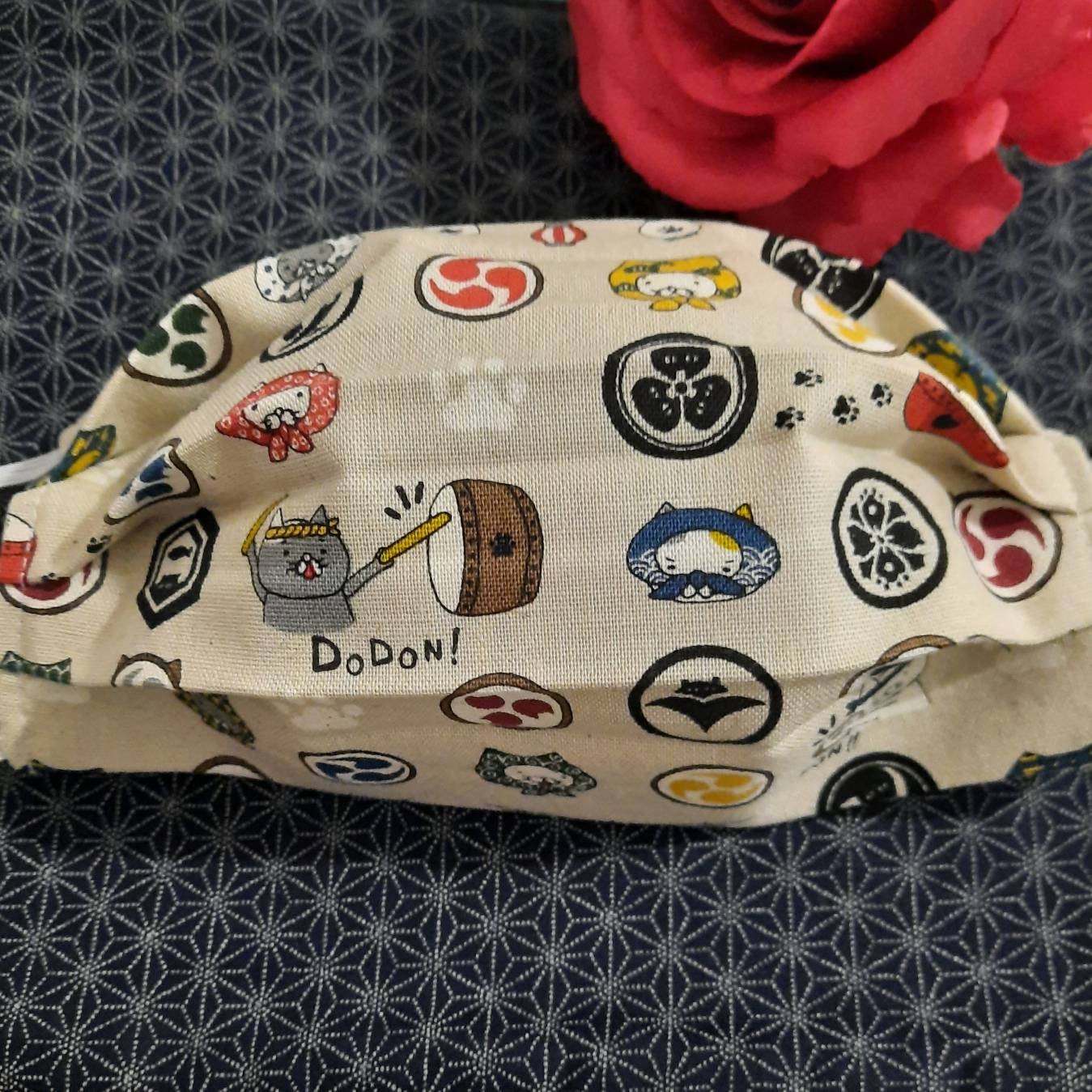 Face Mask Japanese Fabric Pattern Kamon Cat Neko. Etsy