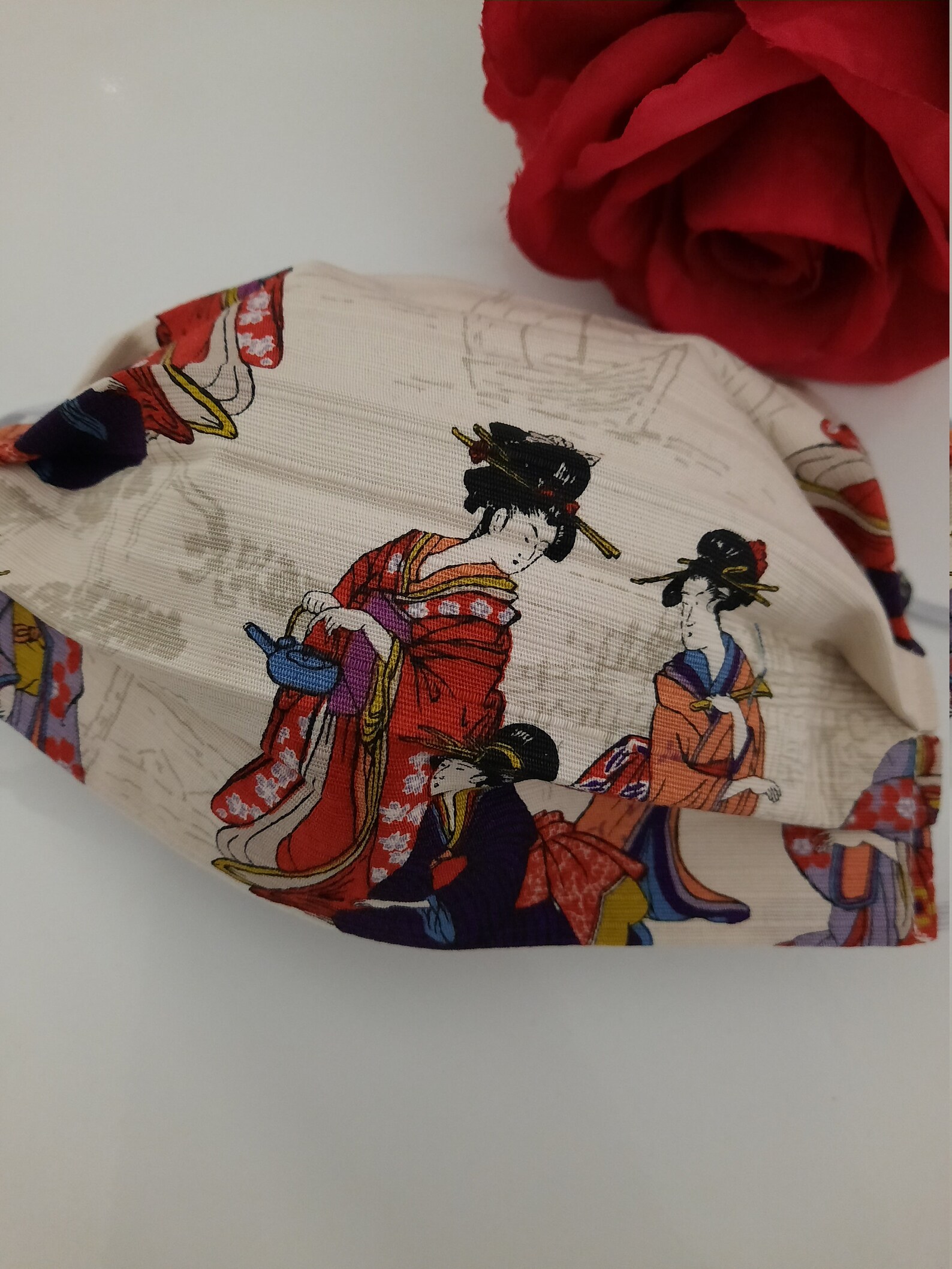 Geisha patrón máscara facial japonesa fondo blanquecino tela Etsy