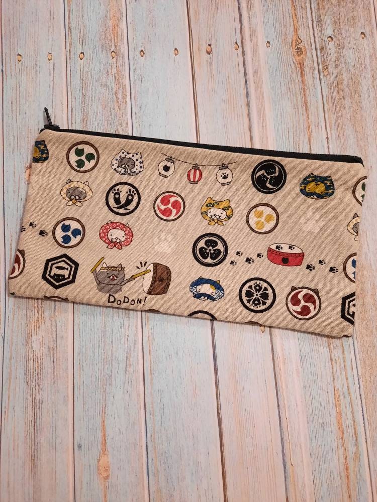 Trousse en Tissu Japonais Motif Chat Neko Kawaii.fournitures École College Lycée, Rangement Stylos, 
