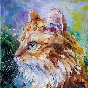 Portrait ginger cat oil painting on canvas, Original art, small oil painting, Gift for kids room decor, Gift for Cat lovers