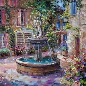 French Impressionist painting on canvas, Original art, Provence Old Village painting, Gift for her