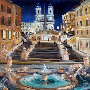 Night Rome painting on canvas, Original art, 20x20 inch wall art, Artwork by Bondareva Nataliia