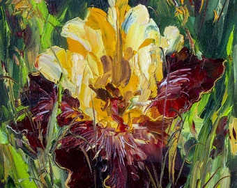 Iris Malerei Floral Originale Kunst, Impasto kleine Malerei 20x20x1,5 cm