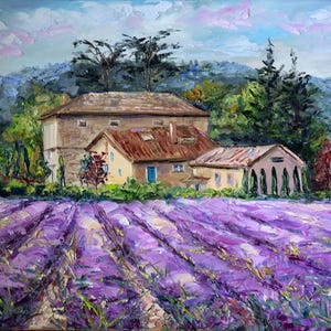 Lavendelfeld Gemälde auf Leinwand Original Öl Kunst, Provence Wand Kunst, Impasto Kunstwerk von Bondareva Nataliia