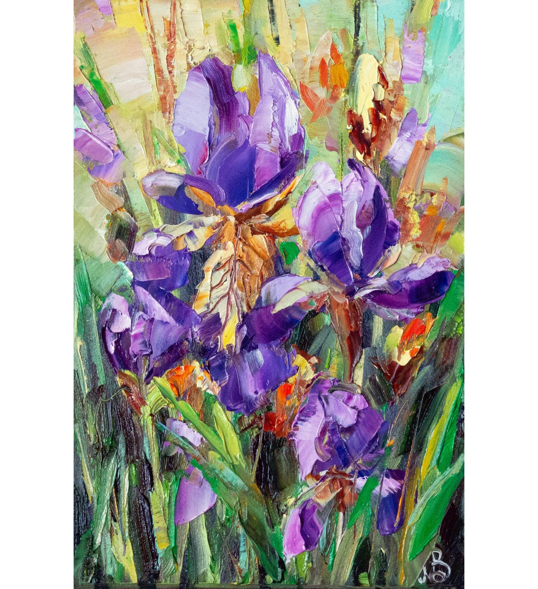 Original Irises Oil Painting: Textured Impasto Floral Art by Bonatart ...