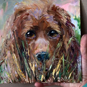 Portrait dog painting, Original art, small oil painting, Gift for kids room decor, Gift for dog lovers