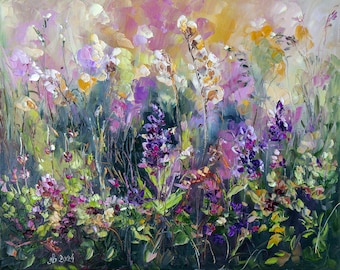 Wildblumen-Feldgemälde auf Leinwand, florale Originalkunst, Impasto-Gemälde von Bondareva Nataliia