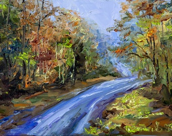 Autumn Forest Original Oil Painting  Vermont Landscape Impasto artwork by BoNatArt