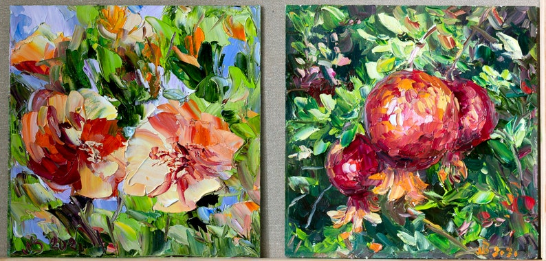 Hibiscus small wall art 8x8 cute gift for mom Hibiscus painting Original art Gift for her Impasto flower painting