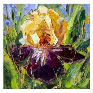 Iris painting Floral Original art, Impasto small painting 8x8&quot;, Gift for her