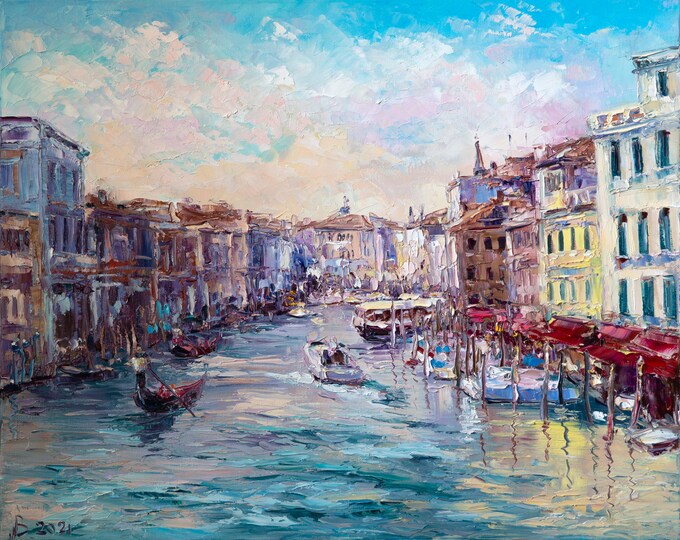 Venice Painting on Canvas Original Art Italian Coastal Wall Etsy
