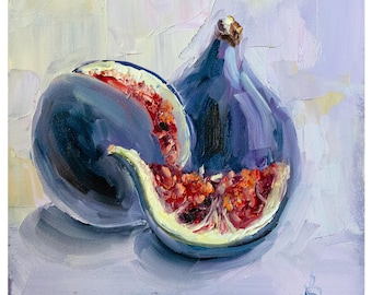 フルーツの壁アート、イチジクの絵画、新聞アート、オリジナル油絵