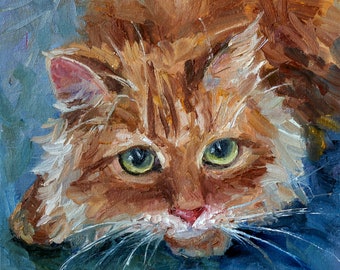 Portrait ginger cat painting, Original art, Orange Tabby Cat Art, Small oil painting, Gift for kids room decor, Gift for cat lovers
