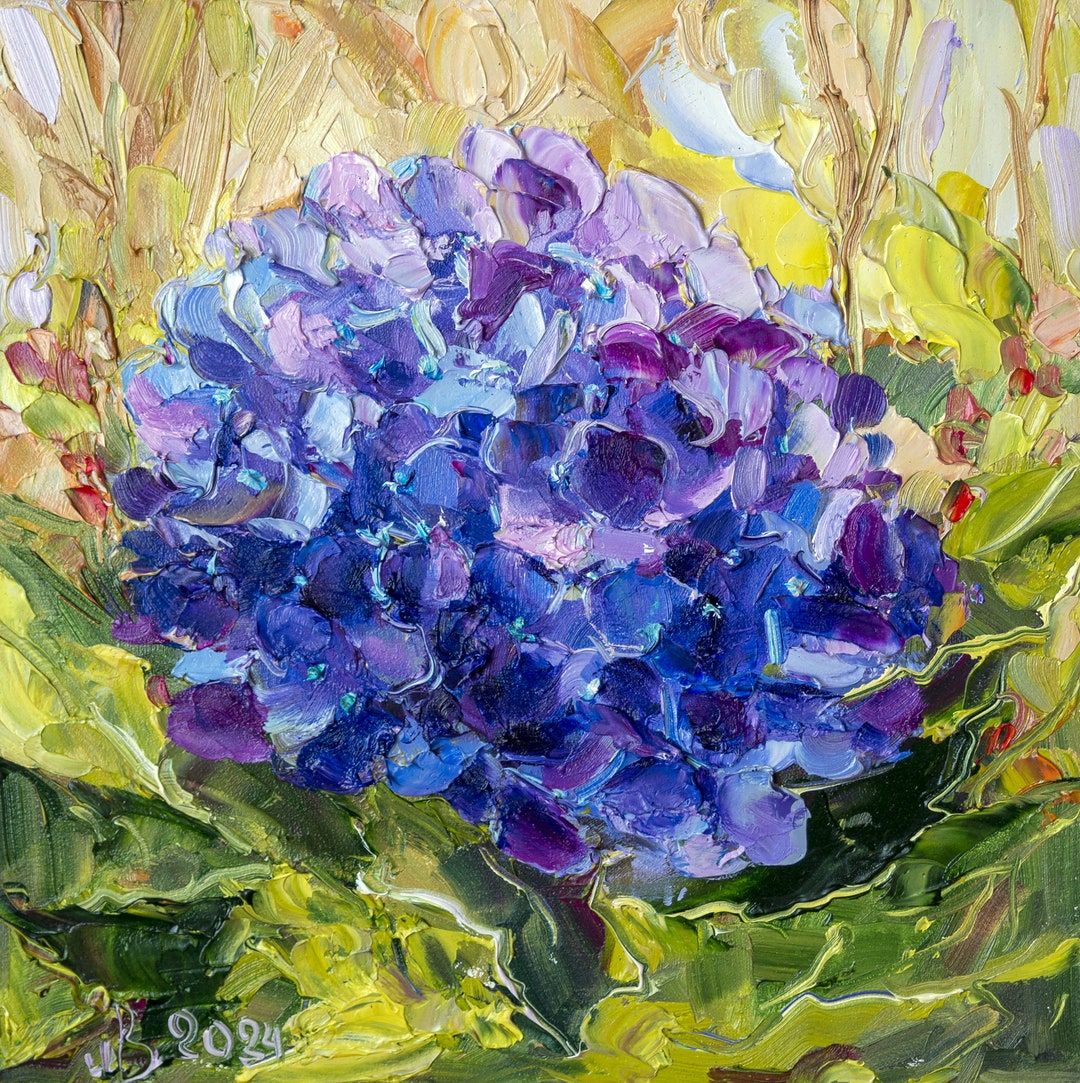 Blue Hydrangea Painting Original Art Floral Impasto Oil Painting Small ...